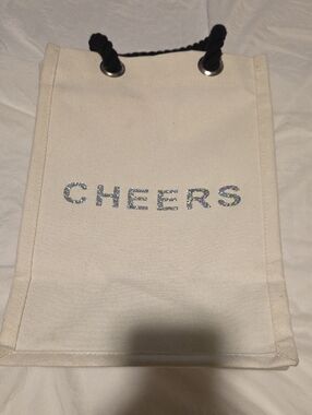 Canvas Cheers Wine Bag with Black Rope Handle